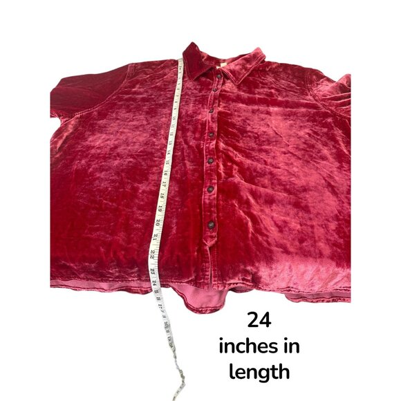 J. Jill Red Velvet Button-Up Shirt | Rayon Silk Blend | Holiday Luxe Boho Top | - Picture 10 of 10